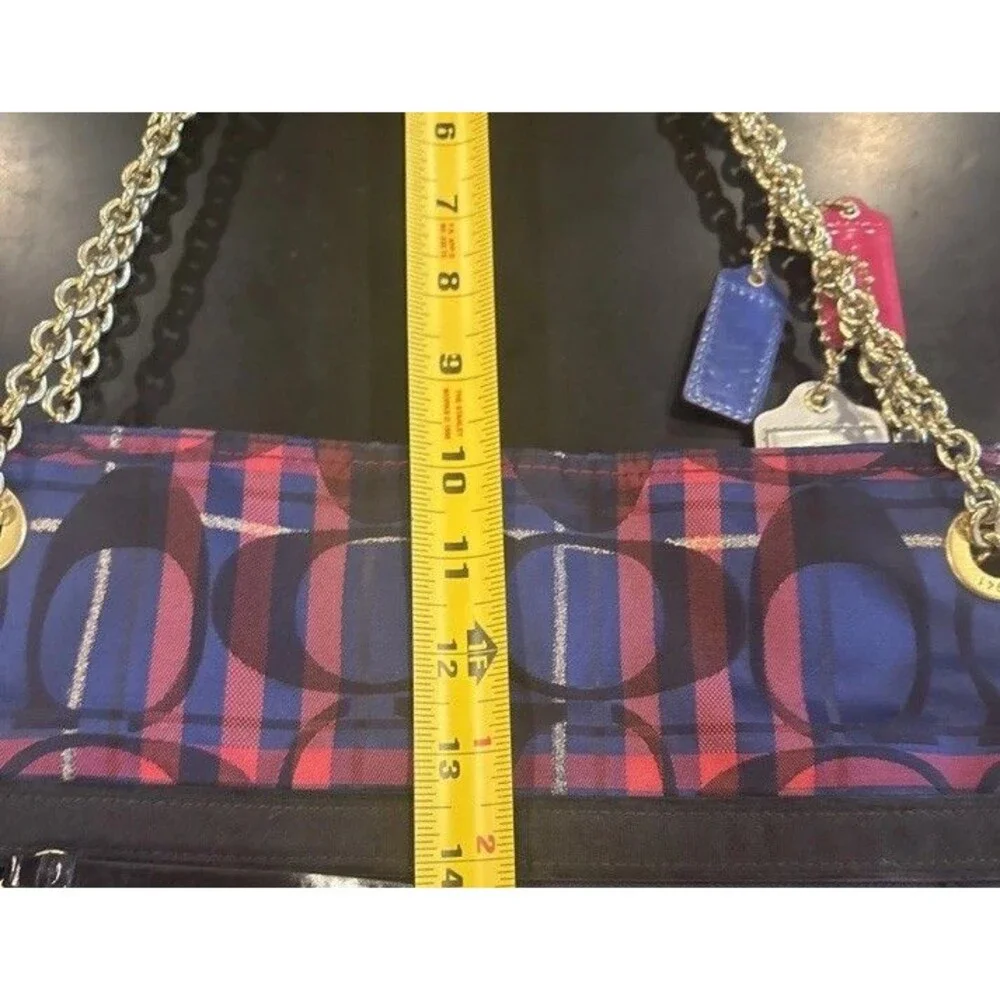 Coach Poppy Tartan Handbag with 3 Hang Tags Chain Handles Jewel Tone F15228 EUC